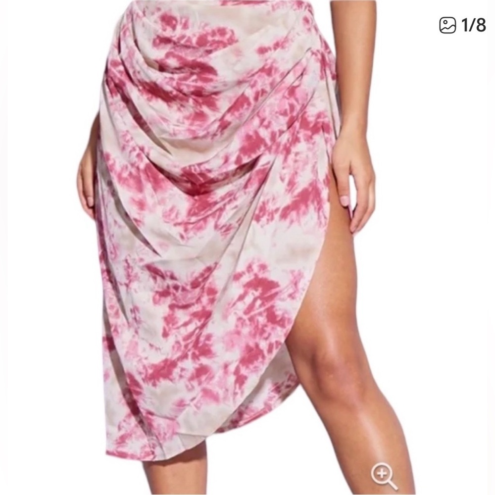 Pretty Little Thing Fuchsia Tie Dye Ruched Side Midi Skirt Size 4